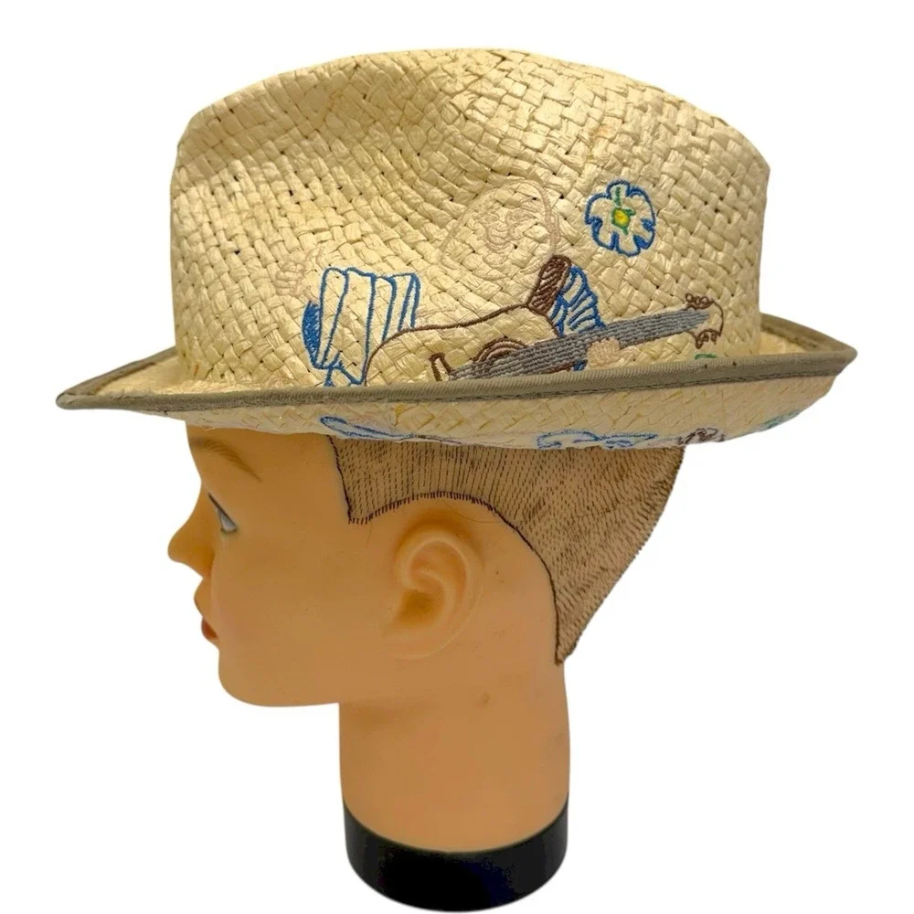 True‎ Religion Sz L/XL 100% Paper Straw Embroidered World Tour Buddha Trilby Hat
